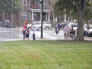 flaggers in rain